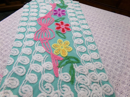 Special Jade Floral Swag Vintage Chenille Bedspread Fabric 18" x 34" Piece