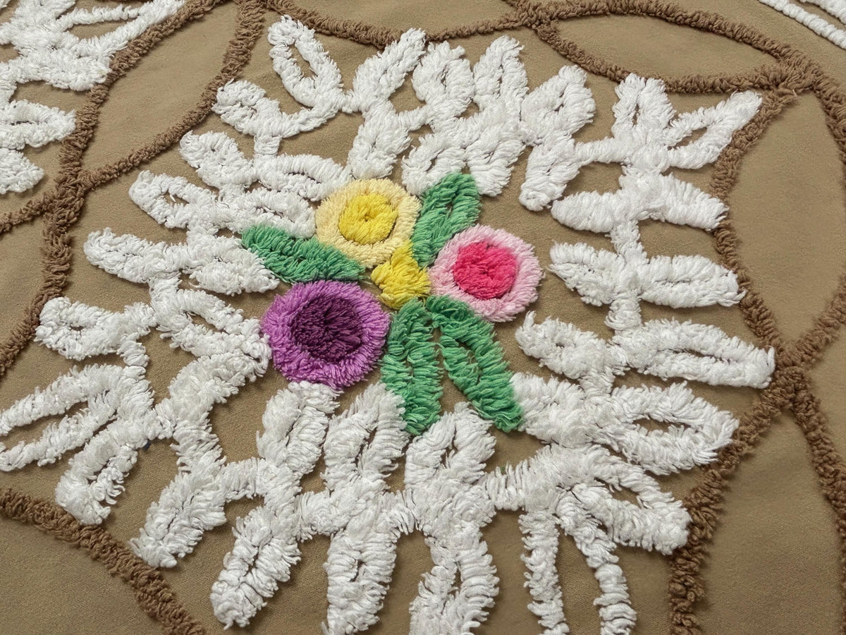 Sculpted Vintage Chenille Fabric 27x24" Piece Chocolate Brown & White