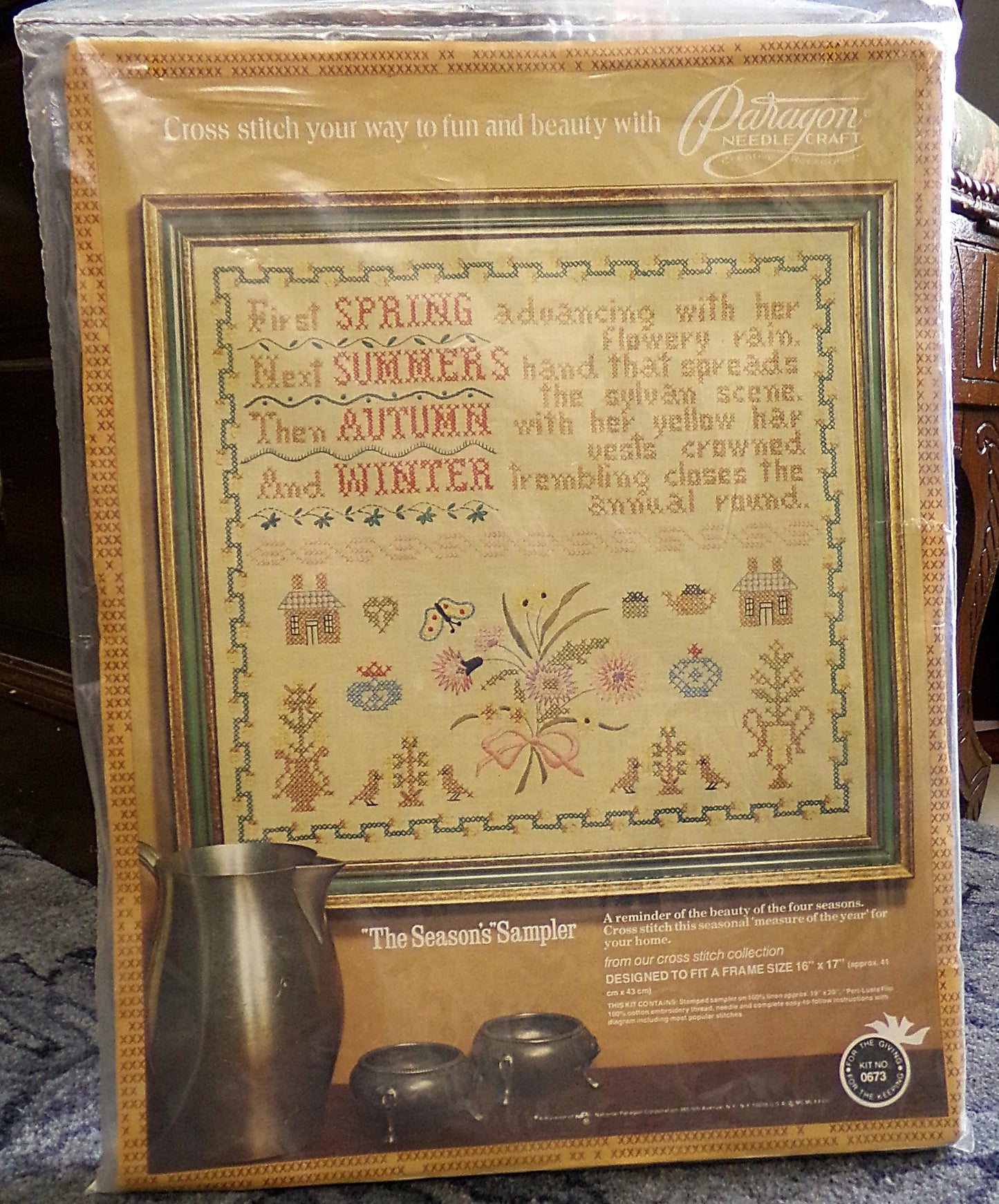 Vintage Cross Stitch Embroidery Sampler: The Season's, Paragon Stitchery Kit 0673