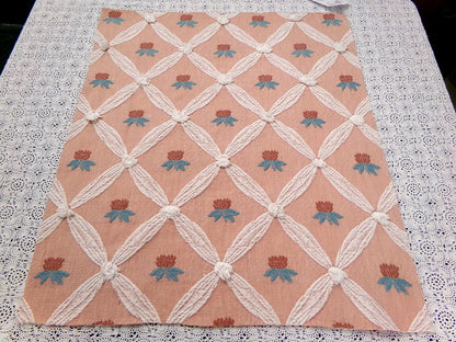 Pineapple Floral Vintage Woven Fabric Textured Chenille Button Design 23" x 20" Reversible