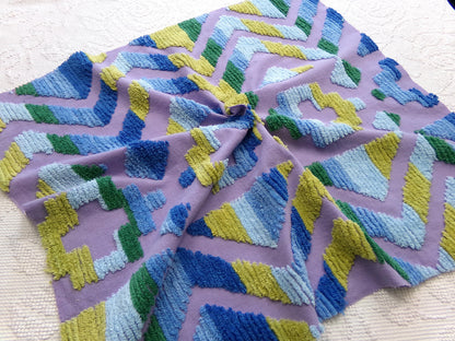 boho Southwestern vintage chenille fabric, optic Aztec design, 21" x 24" piece of hippie cotton sewing material for pillows, quilts