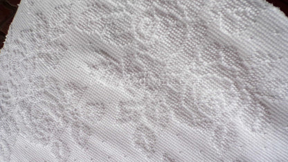 Heavenly White Vintage Chenille Fabric, Cabbage Roses & Dainty Dots, 20" x 30" inch Piece of Sewing Material, Elegant in Quilts, Pillows