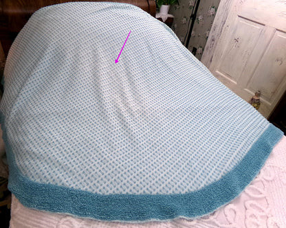 Powder Blue Vintage Chenille Bedspread, Texturized Barbells & Shag Edge Morgan Jones Full Sz
