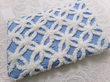Vintage Blue & White Chenille Fabric, Snowflakes in the Sky, Quilt Material 18" x 24" Piece