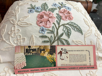 Heirloom Rose Vintage Chenille Bedspread Cream Ivory Vines Cabin Crafts Full Sz