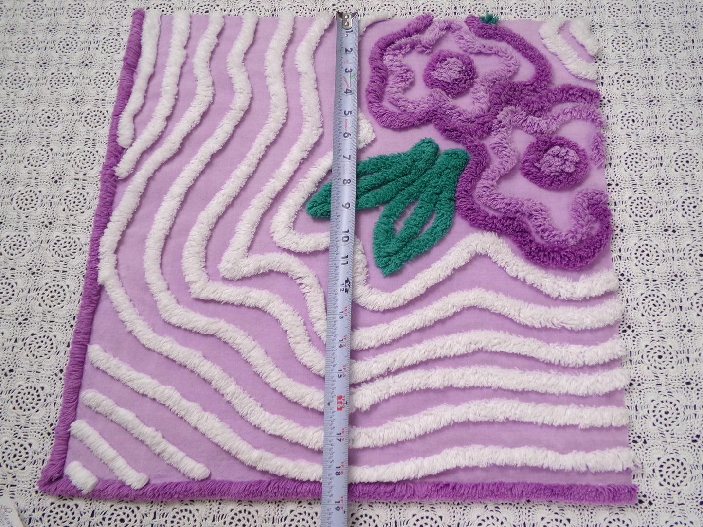 Lilac Vintage Chenille Fabric 17 x 18" Floral Swirl Piece for pillows, crafts