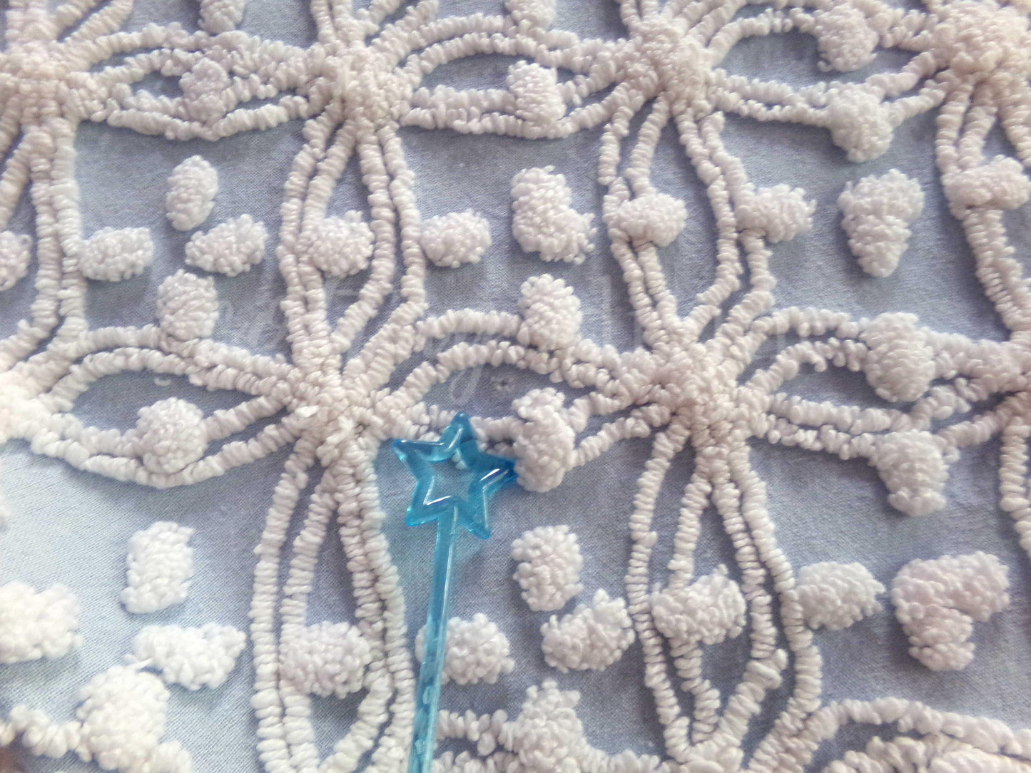 Popular Coastal Blue Vintage Chenille Fabric: White Wedding Ring Pop Design, 24" x 18" Piece, Great in Pillows & Chenille Quilts