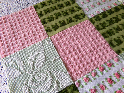 Olive & Rose Chenille Fabric Squares, Set of 16 Vintage Quilt Blocks, 6" x 6" inches each, for Quilting, Sewing, Pillows