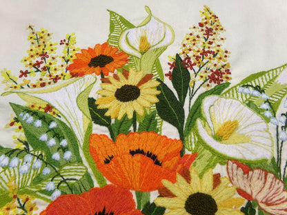 Boho Autumn Bouquet Finished Crewel Embroidery, Vintage Paragon Needlecraft 0408, Floral Wall Art