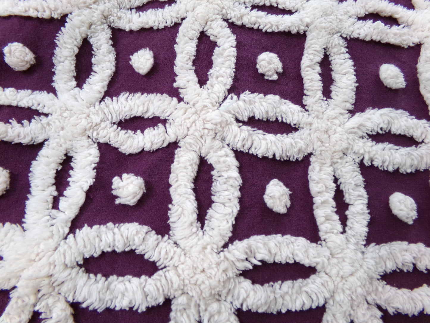 Vintage Chenille Fabric, Mulberry Snowdrops 18" x 24" Piece of Geometric White Tufted Cotton Sewing & Quilt Material