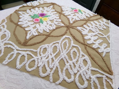 Frosted Chocolate Cake Vintage Chenille Fabric, Sewing Quilt Material 27" x 24" Piece