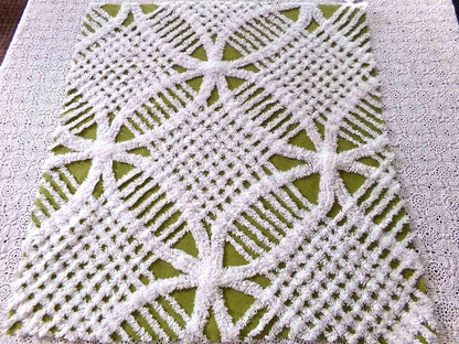 Boho Olive Army Green Vintage Chenille Fabric, 22" x 20" inch Piece, Retro 1970s Hippie Vibes