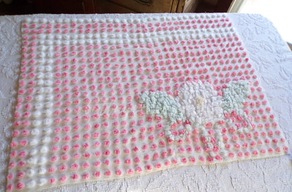 Cupcake Pink Pops Vintage Chenille Fabric, 21" x 28" inch antique handtufted floral cut piece, Beautiful in DIY Pillows