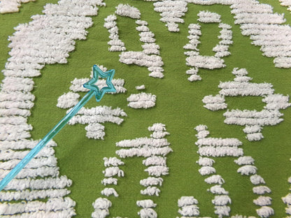 Boho Vintage Chenille Bedspread Fabric, 70s Green White Daisy 19x26" Lightweight Pc