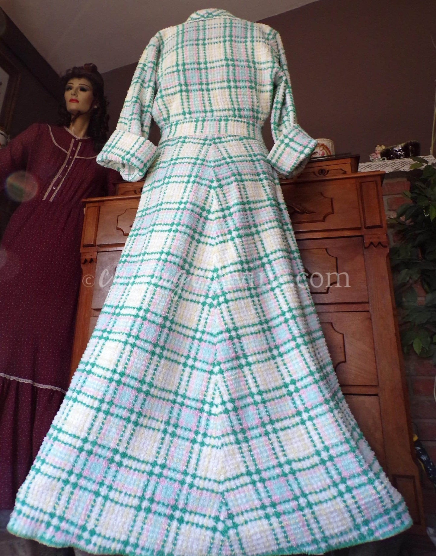 Retro Plaid Vintage Chenille Robe Ladies I Love Lucy Style 50s Bathrobe