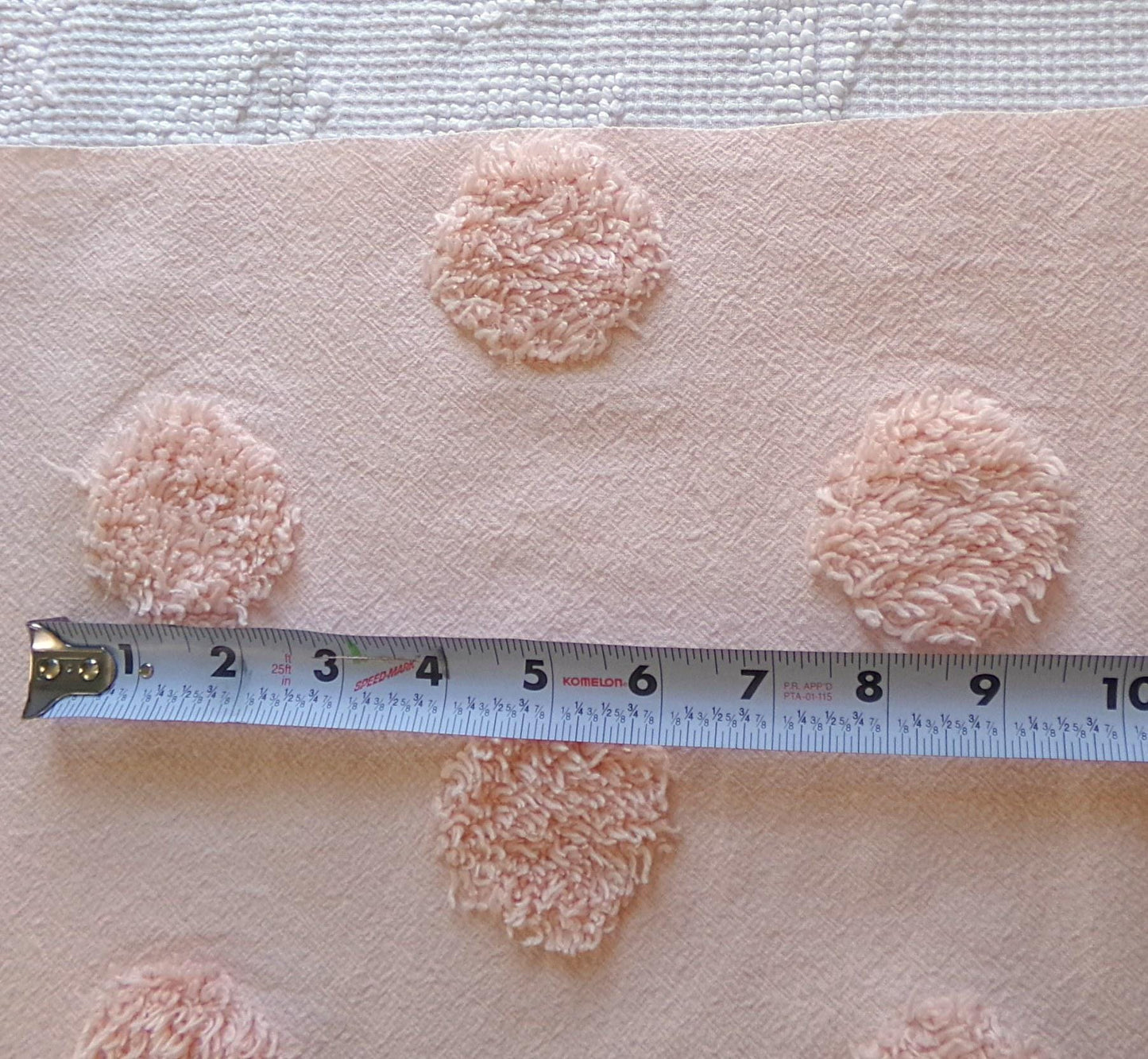 blush pink vintage style chenille fabric, large dot quilt sewing material, 18" x 24" piece