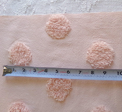 blush pink vintage style chenille fabric, large dot quilt sewing material, 18" x 24" piece