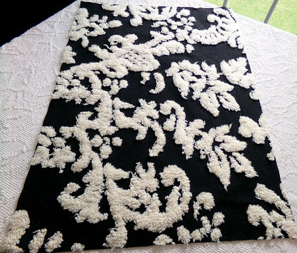 sophisticated black vintage style chenille fabric, cream gothic design, 25" x 18" cut piece of sewing & quilt material