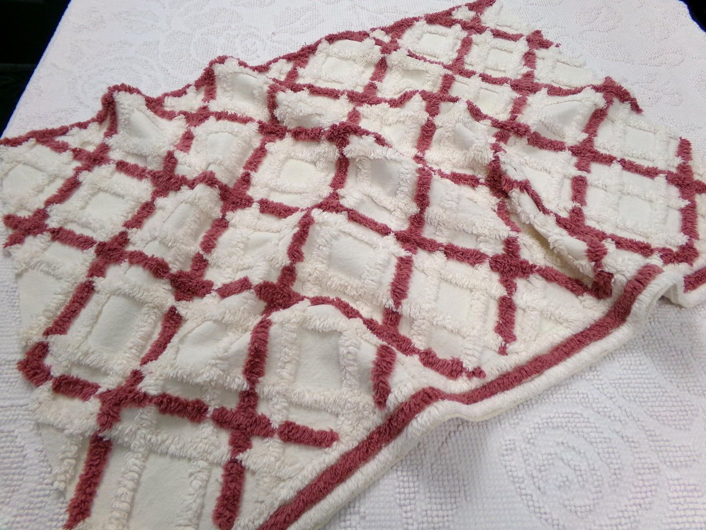 cozy plaid vintage chenille fabric, farmhouse style sewing & quilt material, 18" x 25" piece