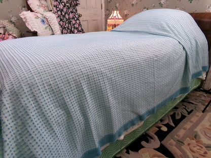 Powder Blue Vintage Chenille Bedspread, Texturized Barbells & Shag Edge Morgan Jones Full Sz