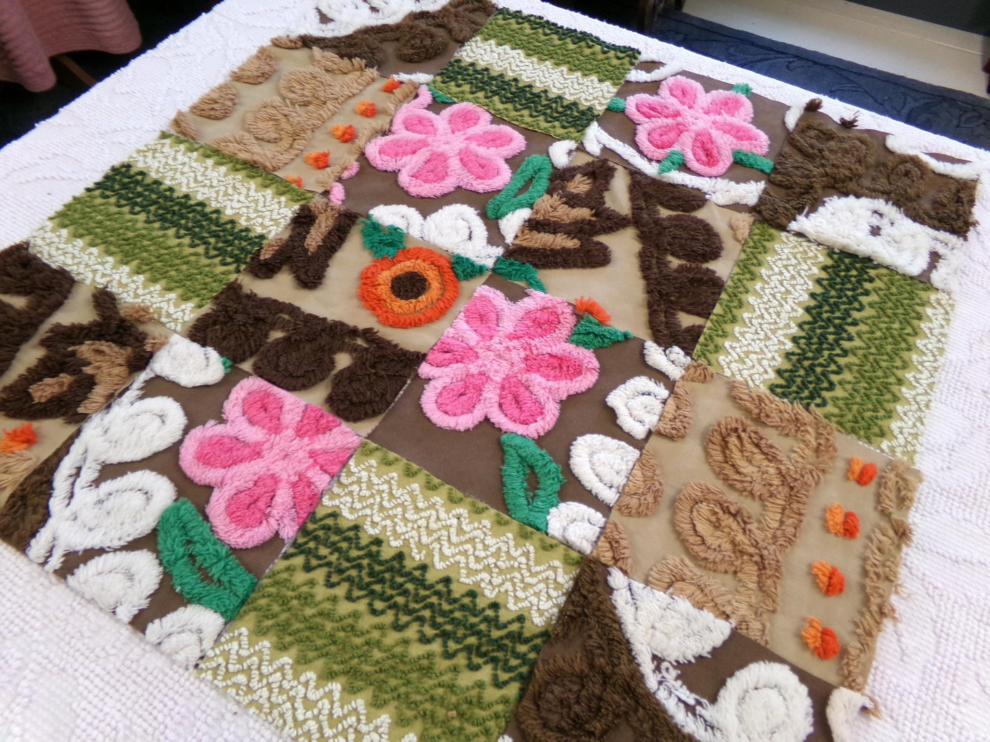 fall fairy vintage chenille fabric squares, set of 16 hippie boho 6" blocks for arts & crafts, sewing