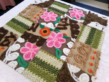 fall fairy vintage chenille fabric squares, set of 16 hippie boho 6" blocks for arts & crafts, sewing