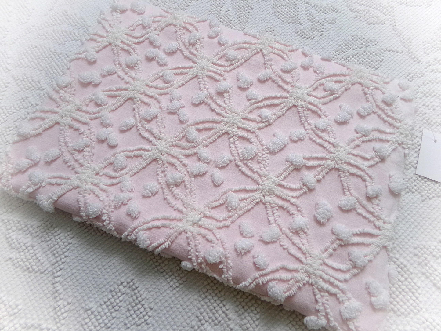 Delicate Pink Vintage Chenille Fabric, Needletuft Rings & Overtufted Pops, Popular Quilt Material 18" x 24"