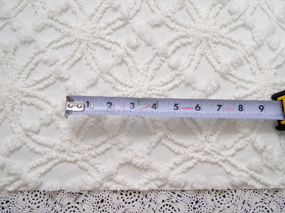 Vintage White Chenille Fabric Piece Spider Tuft Pops 18 x 24" Quilt Sewing Material