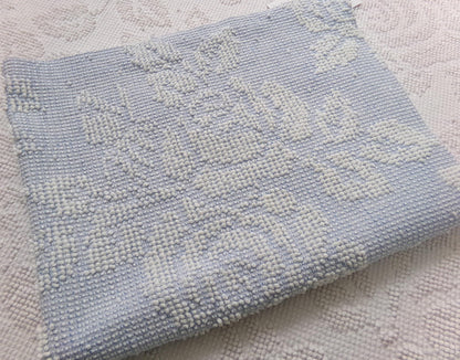 vintage hobnail rose fabric, blue & white woven chenille floral dot design, 19" x 24" piece