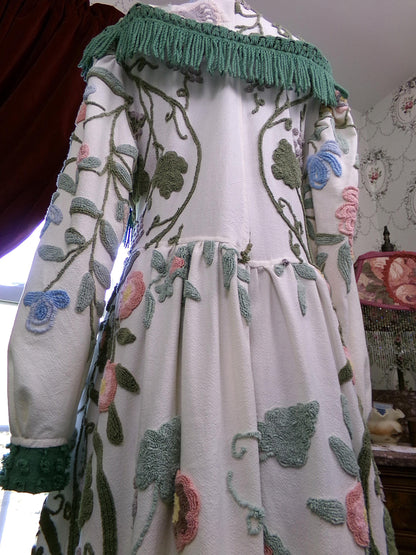Shabby Distressed Vintage Chenille Robe, Victorian Style Costume Women's Bathrobe, M/L