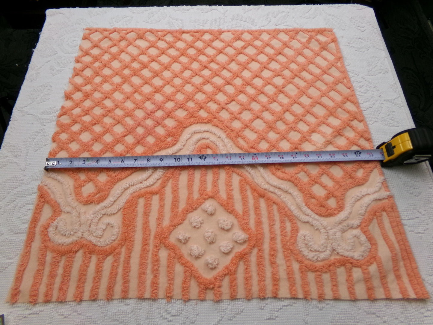 Bliss Peach Vintage Chenille Fabric, Unique Geometric Piece Sewing & Quilt Material 23" x 23"