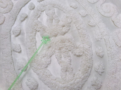 Romantic White Vintage Satin Chenille Bedspread Fabric, Shabby Large Medallion 38x20"