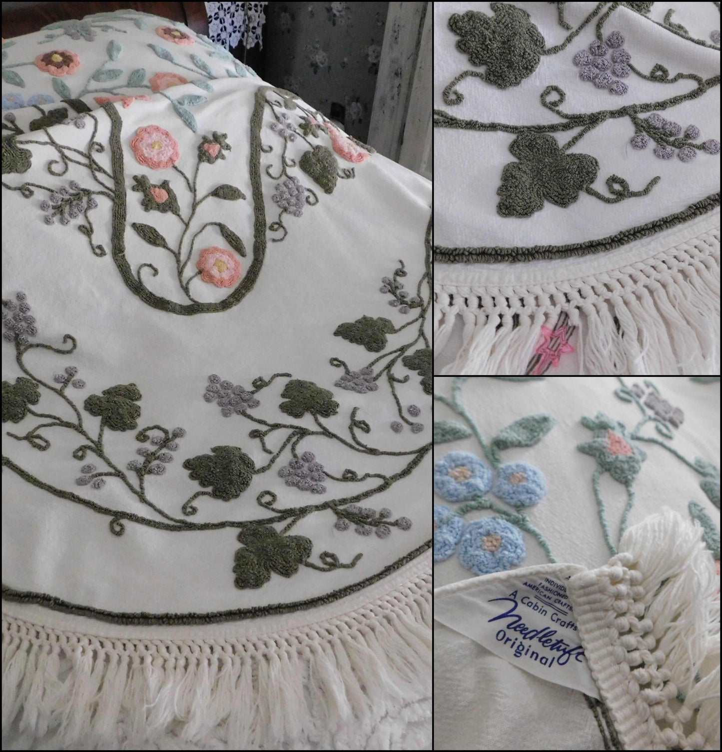 Wildflower Waltz Vintage Chenille Bedspread, Spectacular Summer Cottage Style Coverlet, Twin Size Cotton Bedding