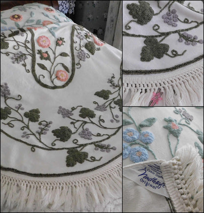 Wildflower Waltz Vintage Chenille Bedspread, Spectacular Summer Cottage Style Coverlet, Twin Size Cotton Bedding