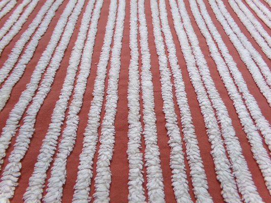 White Stripe Vintage Chenille Bedspread Fabric Terracotta Clay 16.5 x 27" Piece