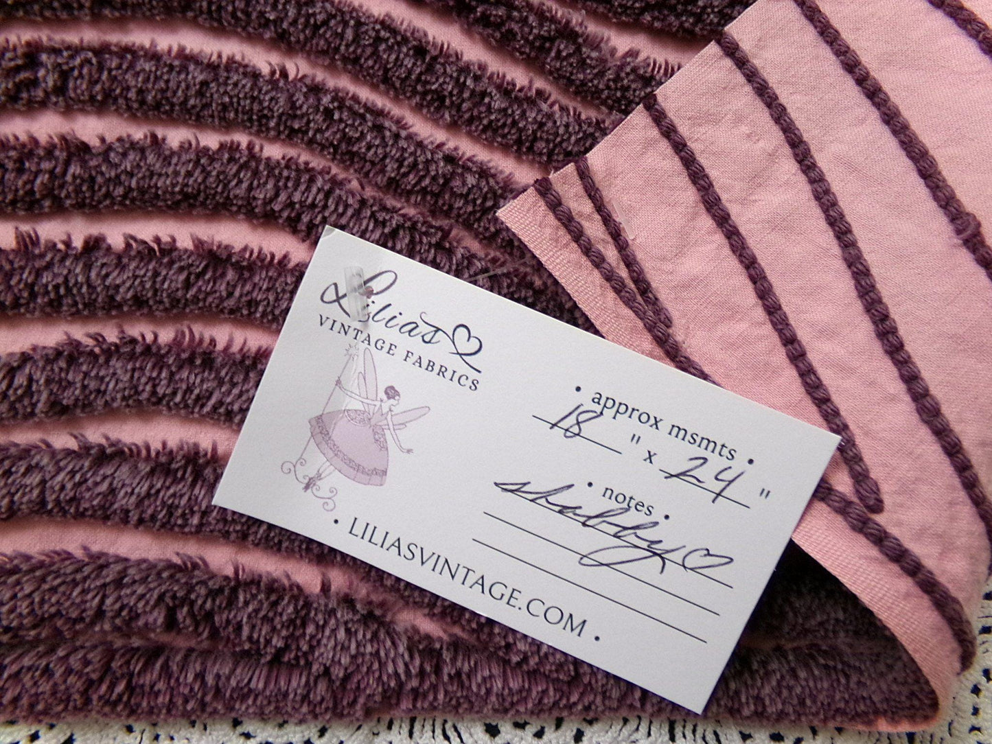 Triple Ripple Vintage Pink Chenille Bedspread Fabric Frosted Tufts 18x24" Quilt Piece