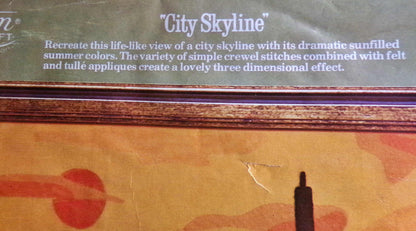 CITY SKYLINE Vintage Paragon Crewel Embroidery Stitchery Kit 0634, 1970s Retro Landscape Design by Joyce Levitt