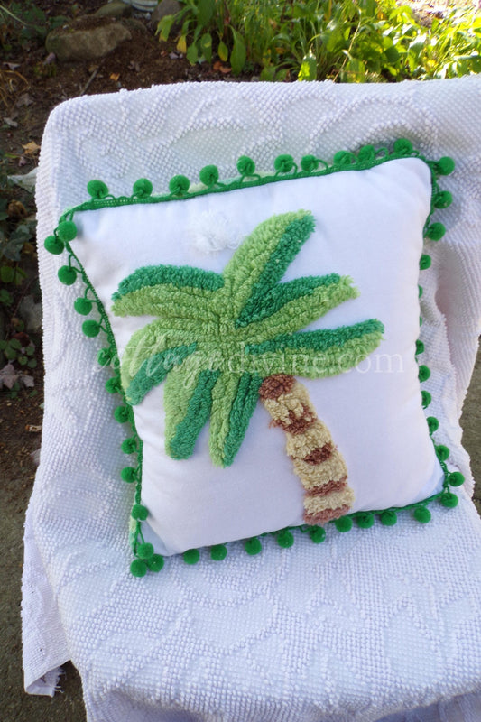 Palm Tree Vintage Chenille Pillow Cover 12" x 12" inch Square, REVERSIBLE Design w/ Insert