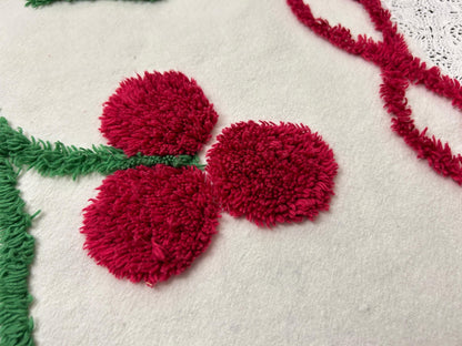 Holiday Vintage Chenille Fabric, Winter Holly Berry 22x20" Craft Piece