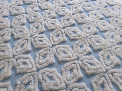 Blue & White Vintage Chenille Fabric, Plush Diamond Cross Design, 18x24" Piece