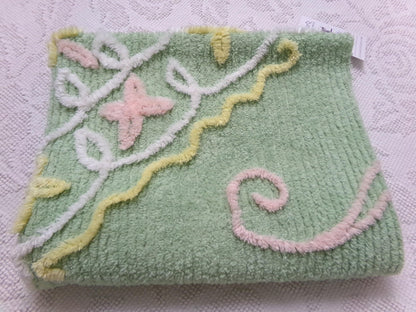 Vintage Chenille Fabric Piece, Mint Green Floral Cottage Chic Quilt Material 24" x 38"