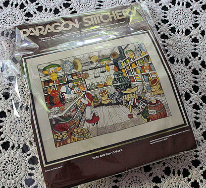 PENNY CANDY Vintage Paragon Stitchery Crewel Embroidery Kit # 0705, Nostalgic Old Fashioned Country Store Scene, Design by Adele Veres