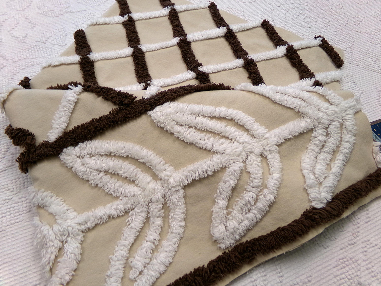 laurel leaf vintage chenille fabric: contrast brown crosshatch cotton sewing material for quilting, crafts, 26" x 22"