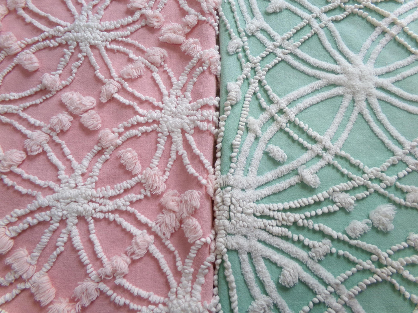 Vintage Chenille Fabric Set in Jade Green & Rose Pink, 2 Piece Bundle 12" x 18" each | Stash Builder for Fiber Arts, Quilting