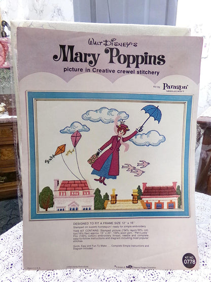 Mary Poppins Vintage Crewel Embroidery Kit Paragon Needlecraft 0778 Whimsical Walt Disney