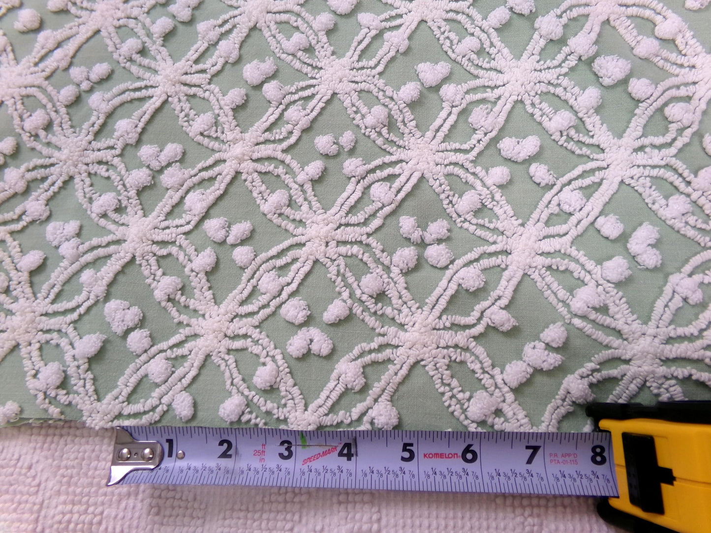 Vintage Sage Green Chenille Bedspread Fabric, Shabby Wedding Ring Pop 18x24" Quilting Material