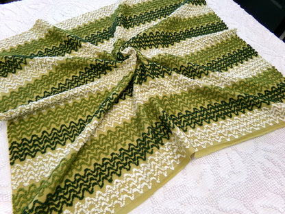 groovy green zig zag vintage chenille fabric, earthy avocado, olive textured pattern, 18" x 24" cut piece for arts & crafts