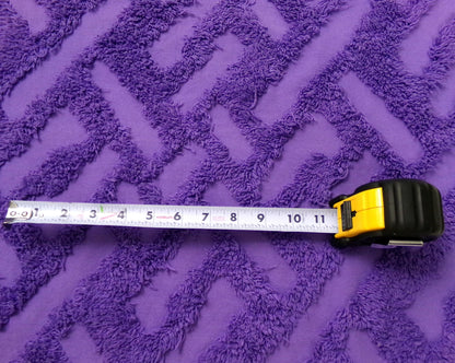 Vintage Royal Purple Chenille Fabric 18 x 24" Labyrinth Maze Geometric Boho Quilt Sewing Material