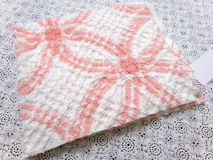 summer peach vintage chenille bedspread fabric white geometric quilt material 20x25"