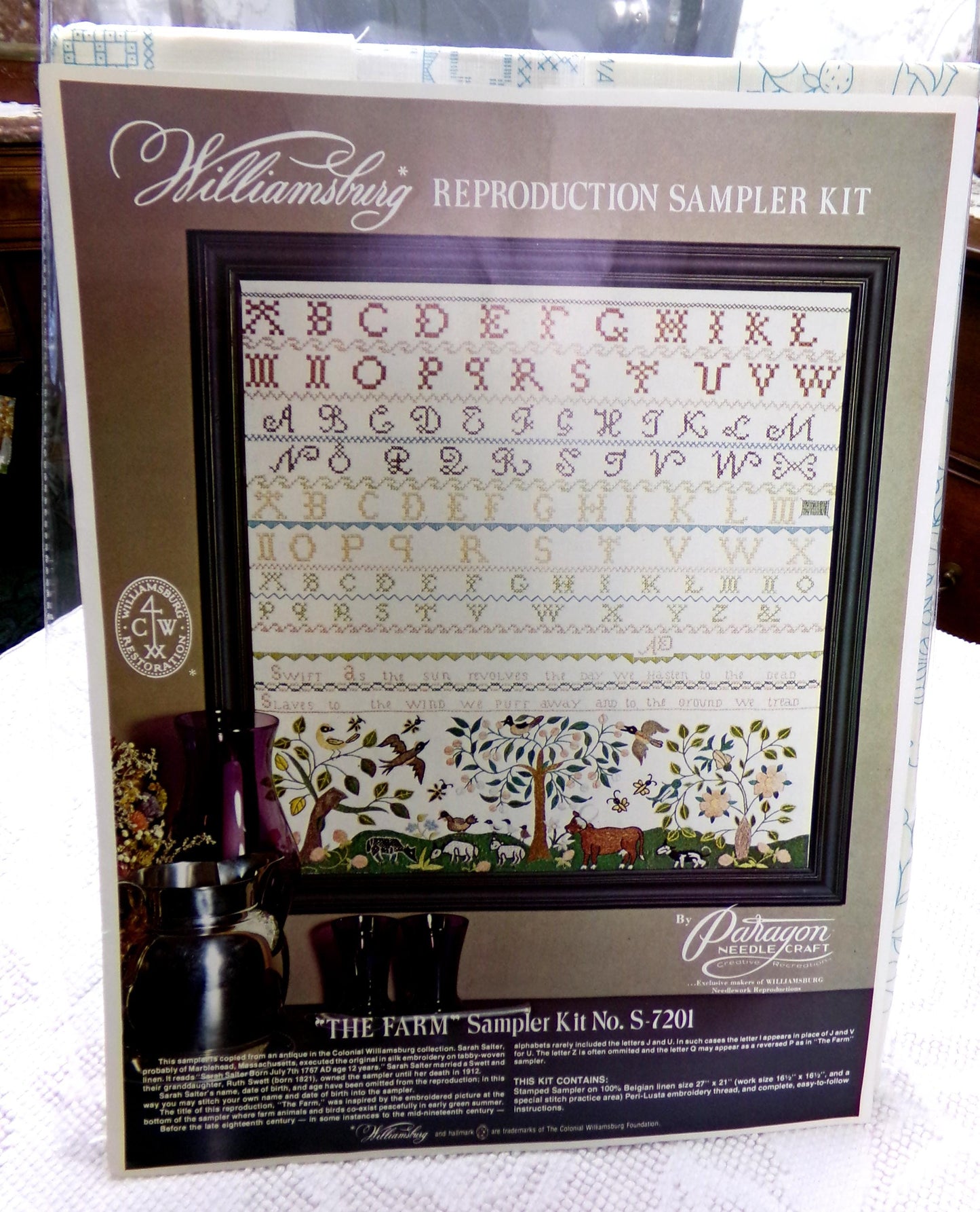 Rare THE FARM Vintage Sampler Embroidery Kit Paragon Stitchery S-7201 Belgian Linen Canvas